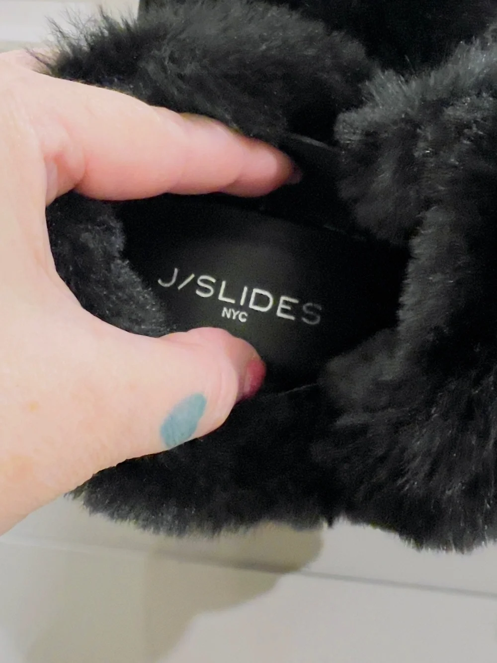 Women's j/slides in Black Faux Fur Lined Suede Slip-On Wedge Sneakers